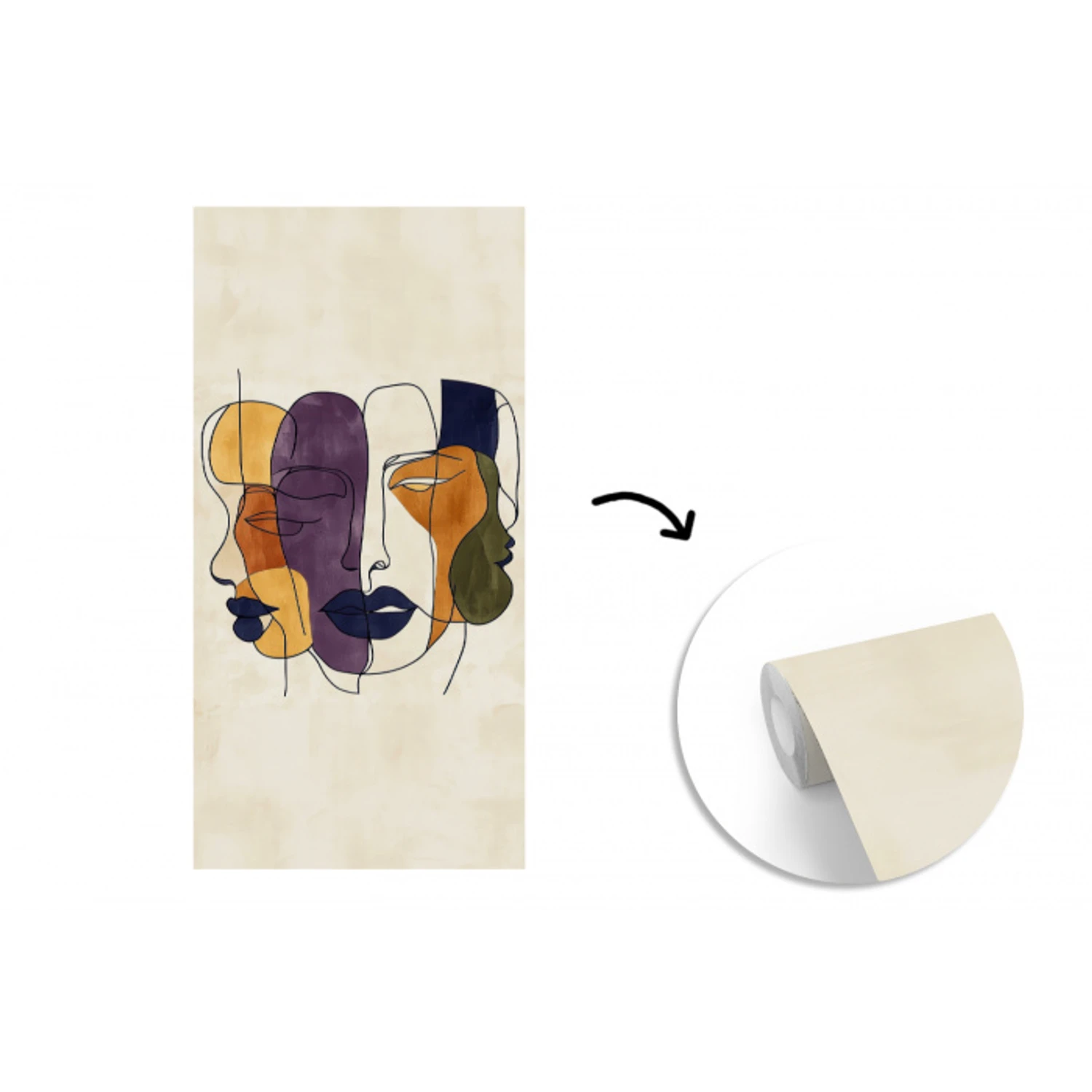 Abstract - Overlappende gezichten - Paars - Donkergroen fotobehang vinyl groot -3d