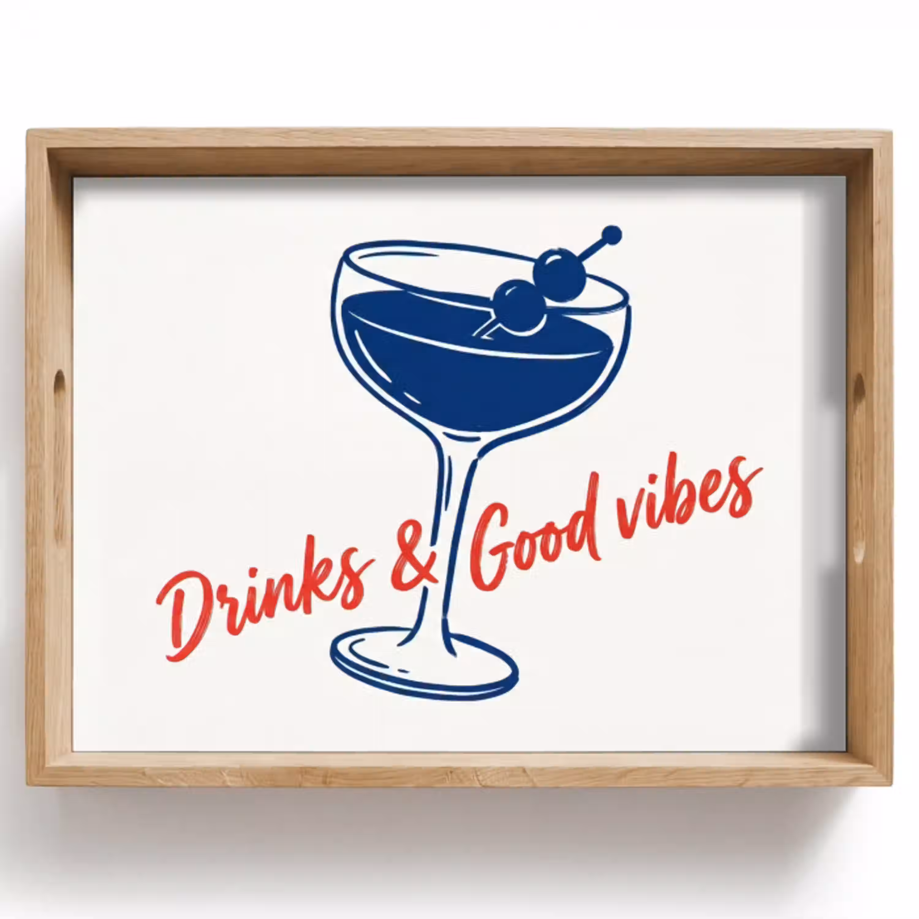 Cocktail - Glas - Illustratie - Blauw - Wit Dienblad Rechthoek middel -z3d_shopping