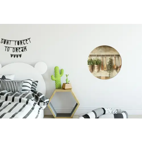 Hout - Keukengerei - Stilleven - Tegels Wandcirkel aluminium klein -kinderkamer