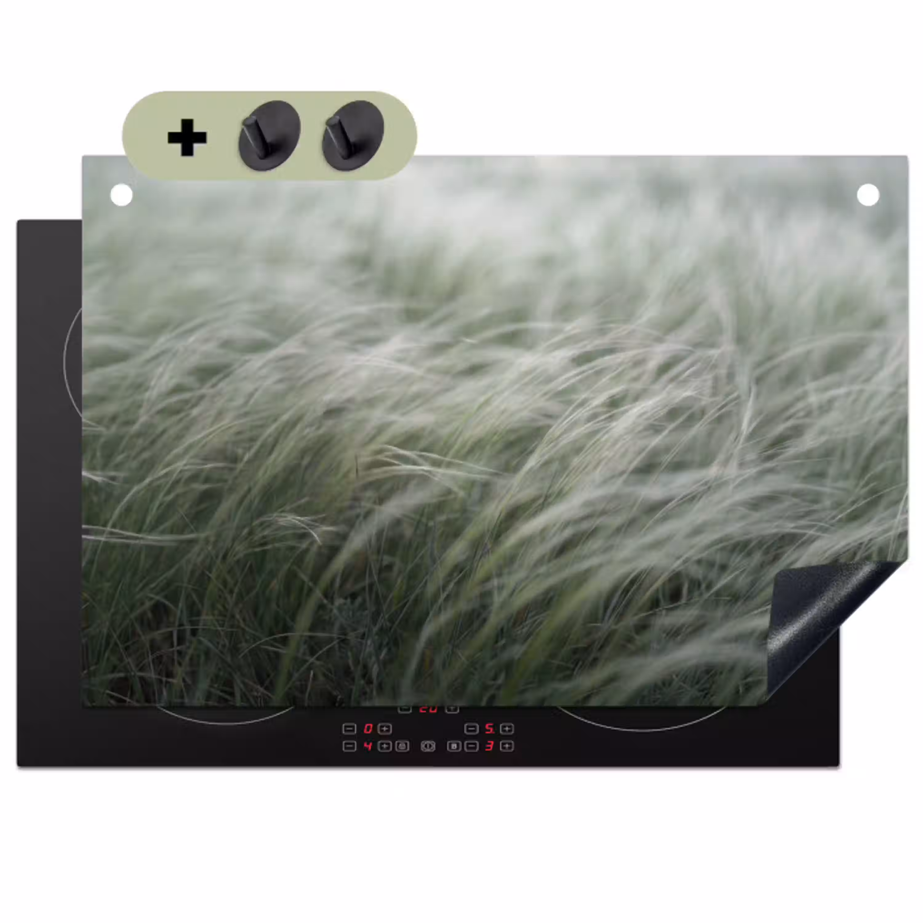 Gras - Wazig - Natuur - Groen - Zacht Inductie beschemer met haakjes klein -3d
