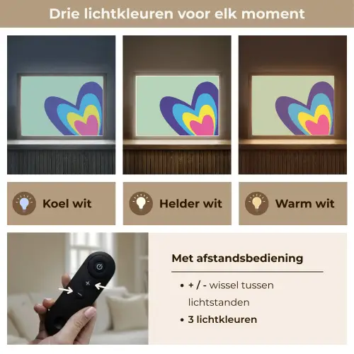 Hartjes - Kleurrijk - Valentijn Light Box met batterij (Wandlamp) middel -USP_lichtkleurNL