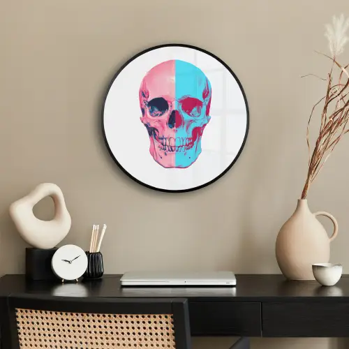 Schedel - Grafisch - Roze - Verdeeld Fotolijst rond zonder passe partout klein -sfeer1
