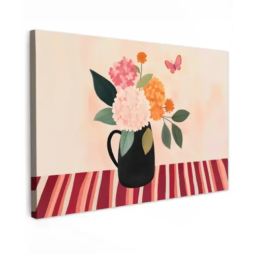 Vaas - Bloemen - Vlinder - Rood canvas 2cm klein -z3d