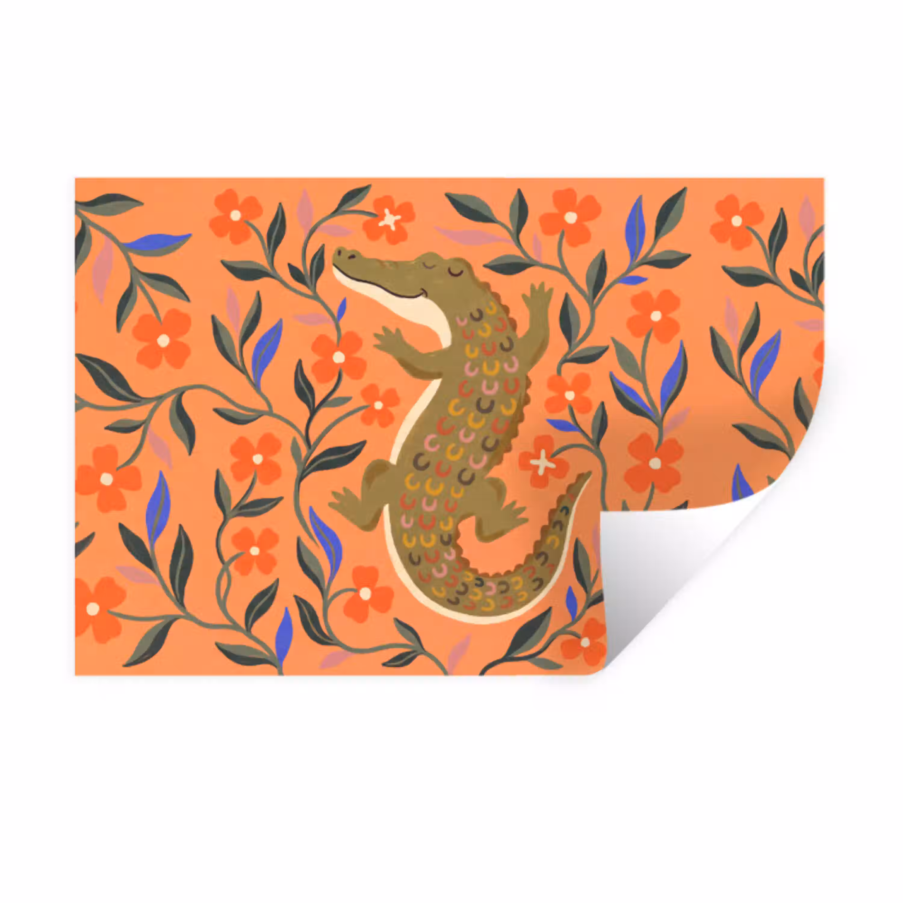 Dieren - Bloemen - Oranje - Illustratie - Natuur Muursticker klein -3d