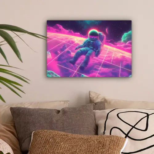Astronaut - Neon - Roze - Wolken canvas 2cm klein -sfeer1