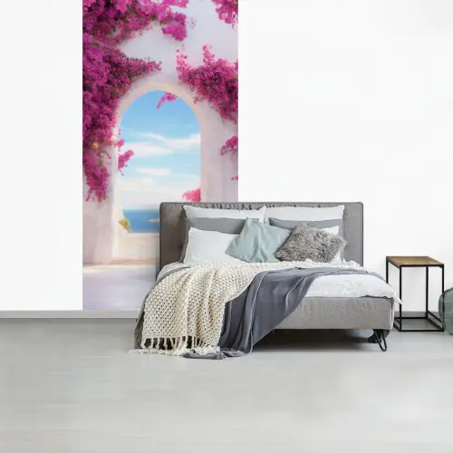 Zee - Roze - Bloemen - Poort fotobehang vinyl groot -slaapkamer