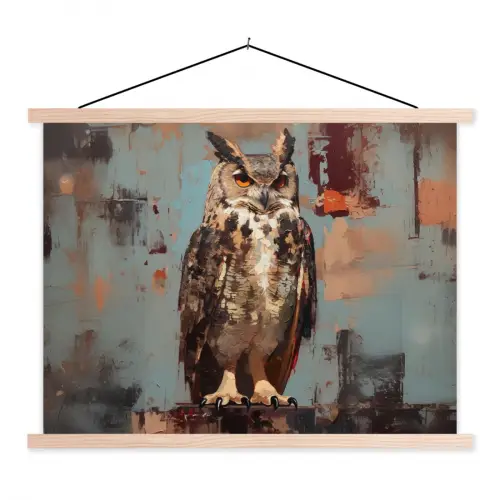 Geschilderd - Abstract - Uil - Bruin textielposter latten blank klein -3d
