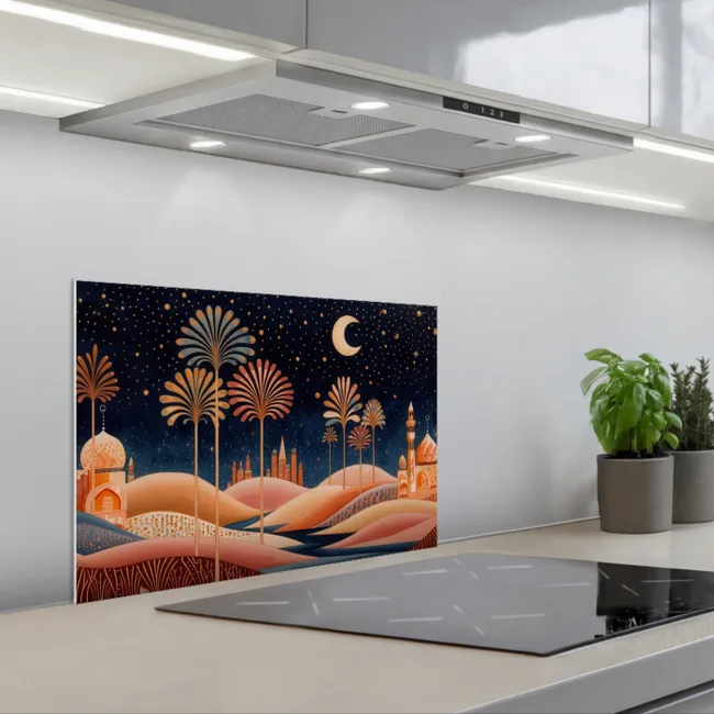 Sterrenhemel - Palmen - Rivier keuken achterwand spatscherm klein -3d_schuin