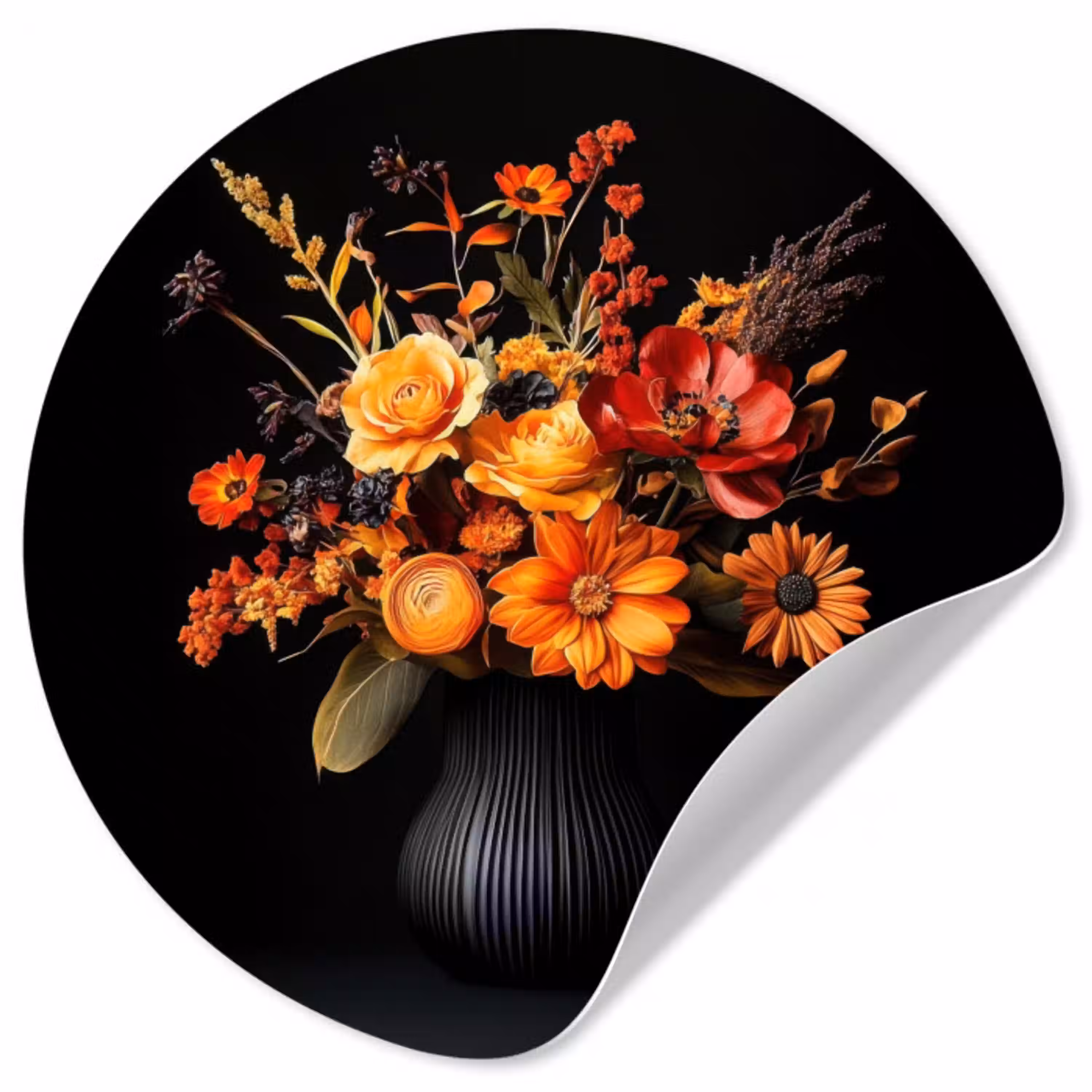 Herfst - Boeket - Oranje Wandcirkel behangsticker klein -3d