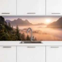 Zonlicht - Mist - Bergen - Bomen keuken achterwand 2 middel -3d