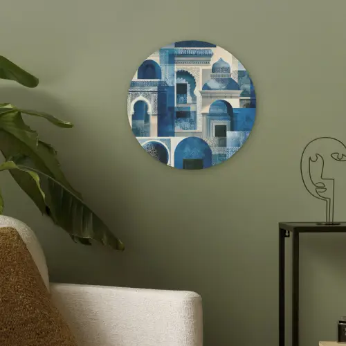 Abstract - Islamitisch - Blauw - Wit Akoestische PET Vilt - Rond klein -sfeer2