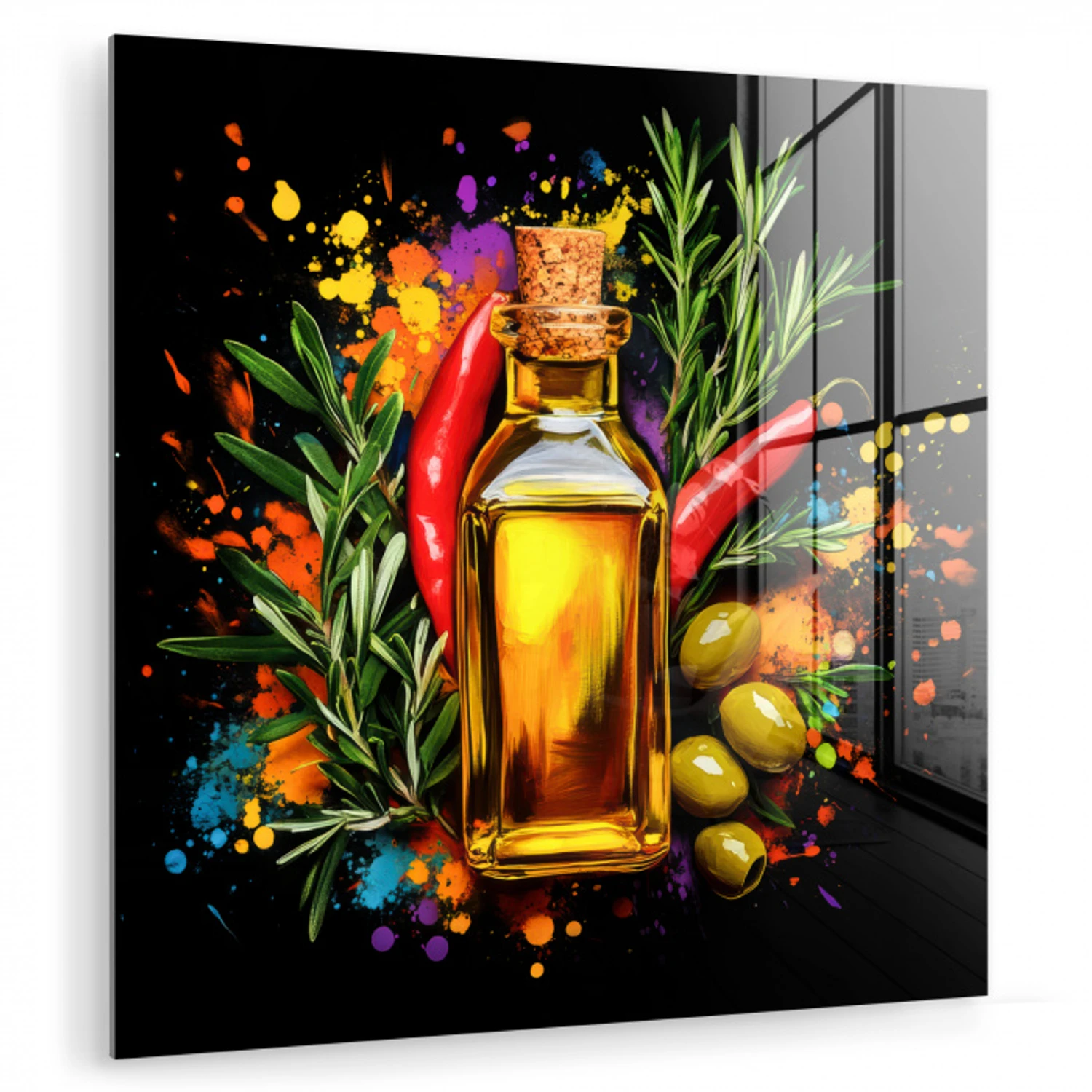 Olijfolie - Graffiti - Peper - Olijven - Modern plexiglas 5mm klein -zzzproduct_nieuw