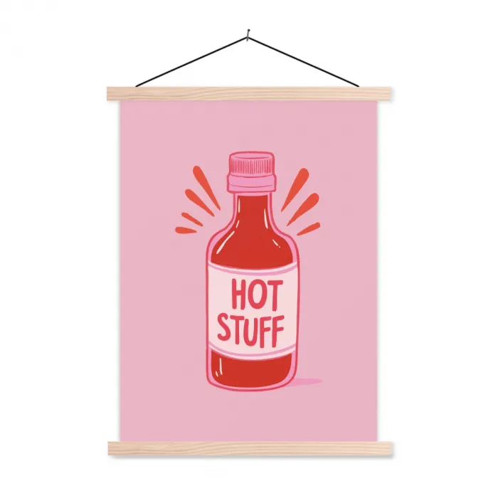 Pittig - Rood - Saus - Grafisch textielposter latten blank klein -3d
