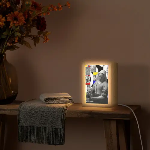 Collage - Mondriaan - Melkmeisje Light Box met kabel (Tafellamp) klein -sfeer4