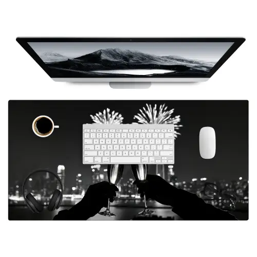 Vuurwerk - Proosten - Skyline - Champagne Muismat XXL klein -3d