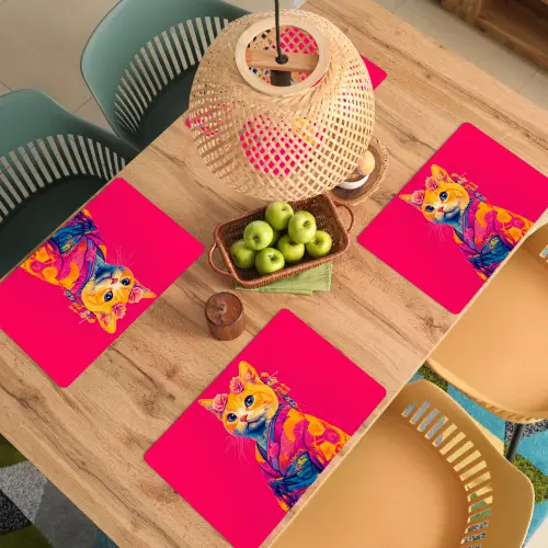 Kat - Kimono - Bloemen - Roze Placemat vinyl groot -zzsfeer5_Kitchenyeah-website