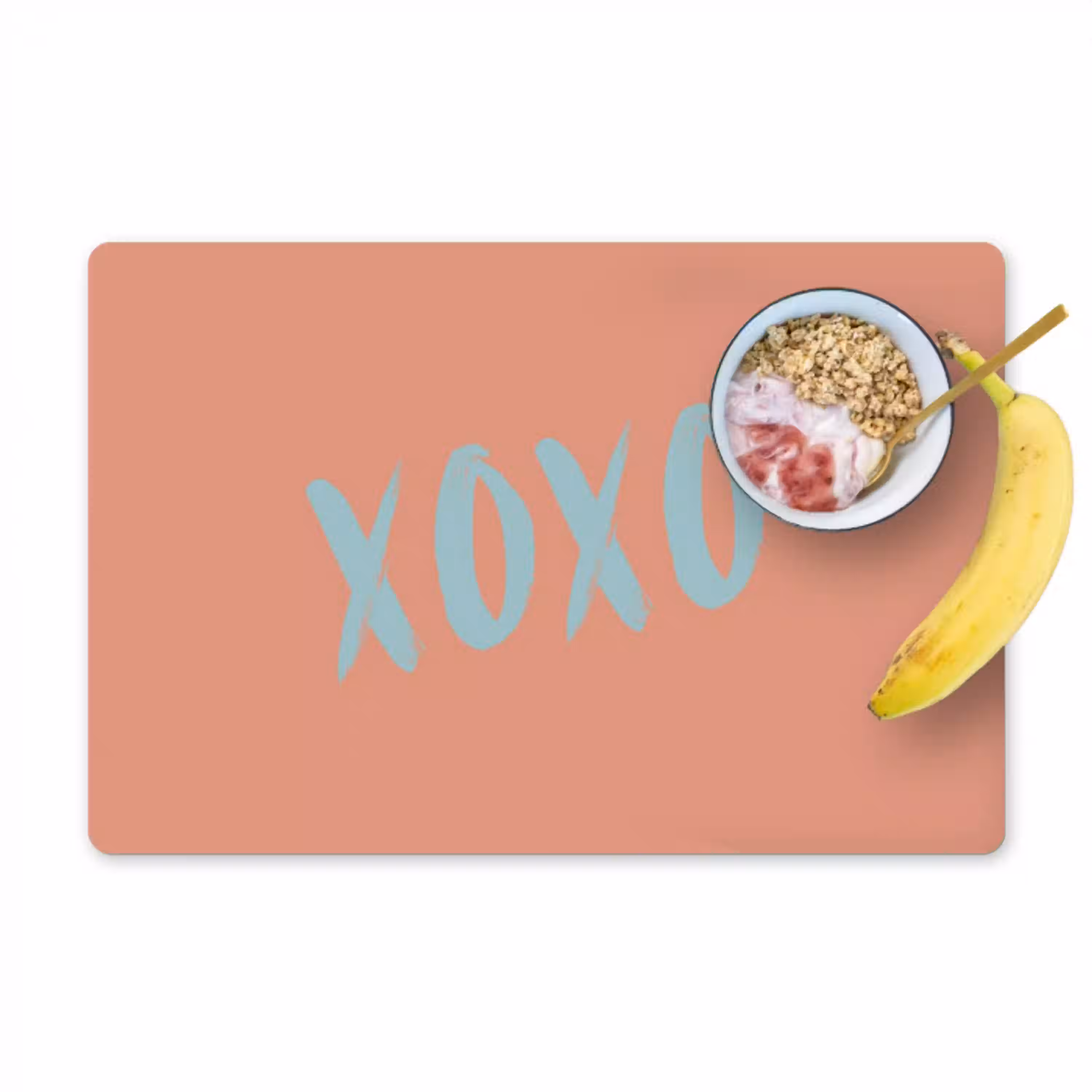 XOXO - Blauw - Perzikkleur Placemat vinyl groot -zzzproduct_Kitchenyeah-website