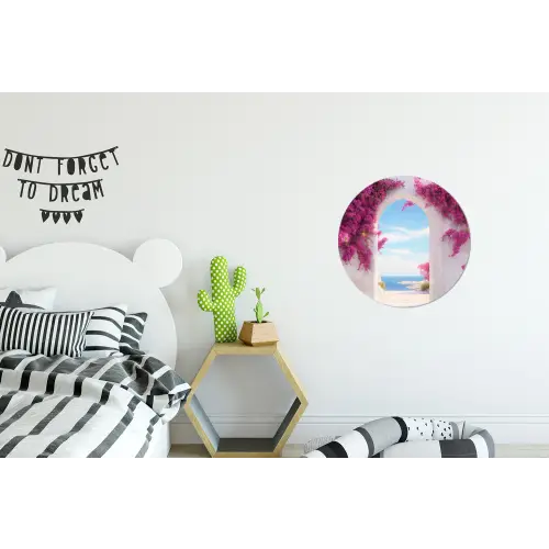 Zee - Roze - Bloemen - Poort Wandcirkel aluminium klein -kinderkamer