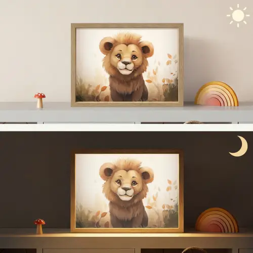 Leeuw - Dieren - Kinderen - Bruin - Meisje Light Box met batterij (Wandlamp kind) middel -sfeer3_kind