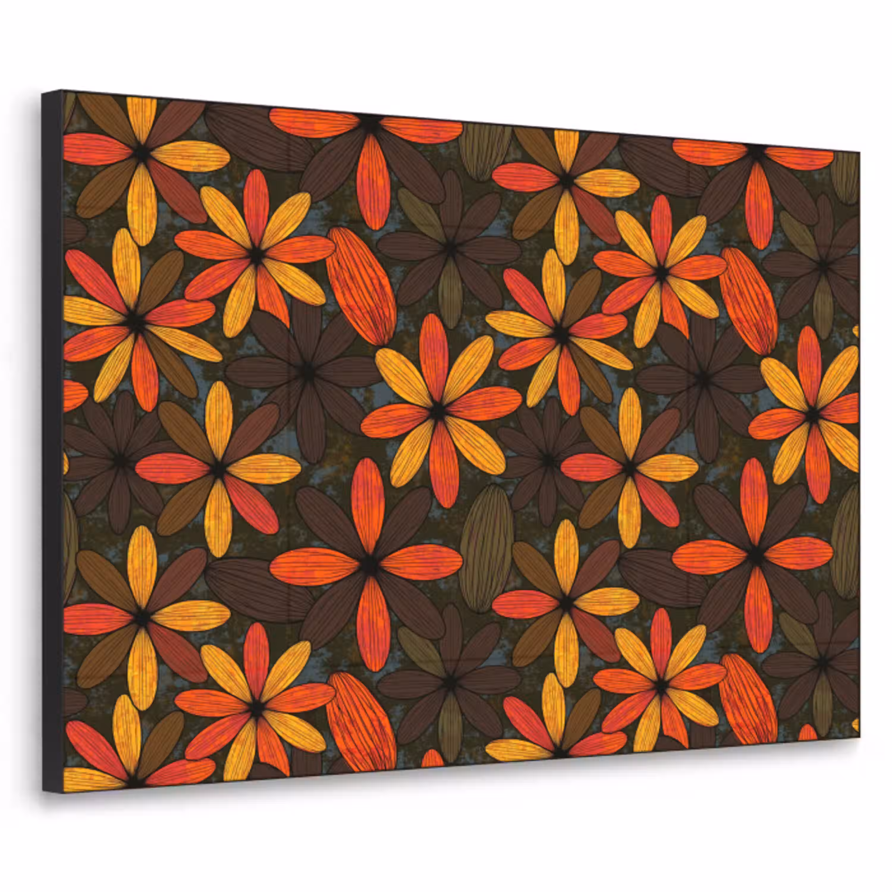 Oranje - Retro - Bloemen - Herfst Textielframe zwart klein 947 -3d