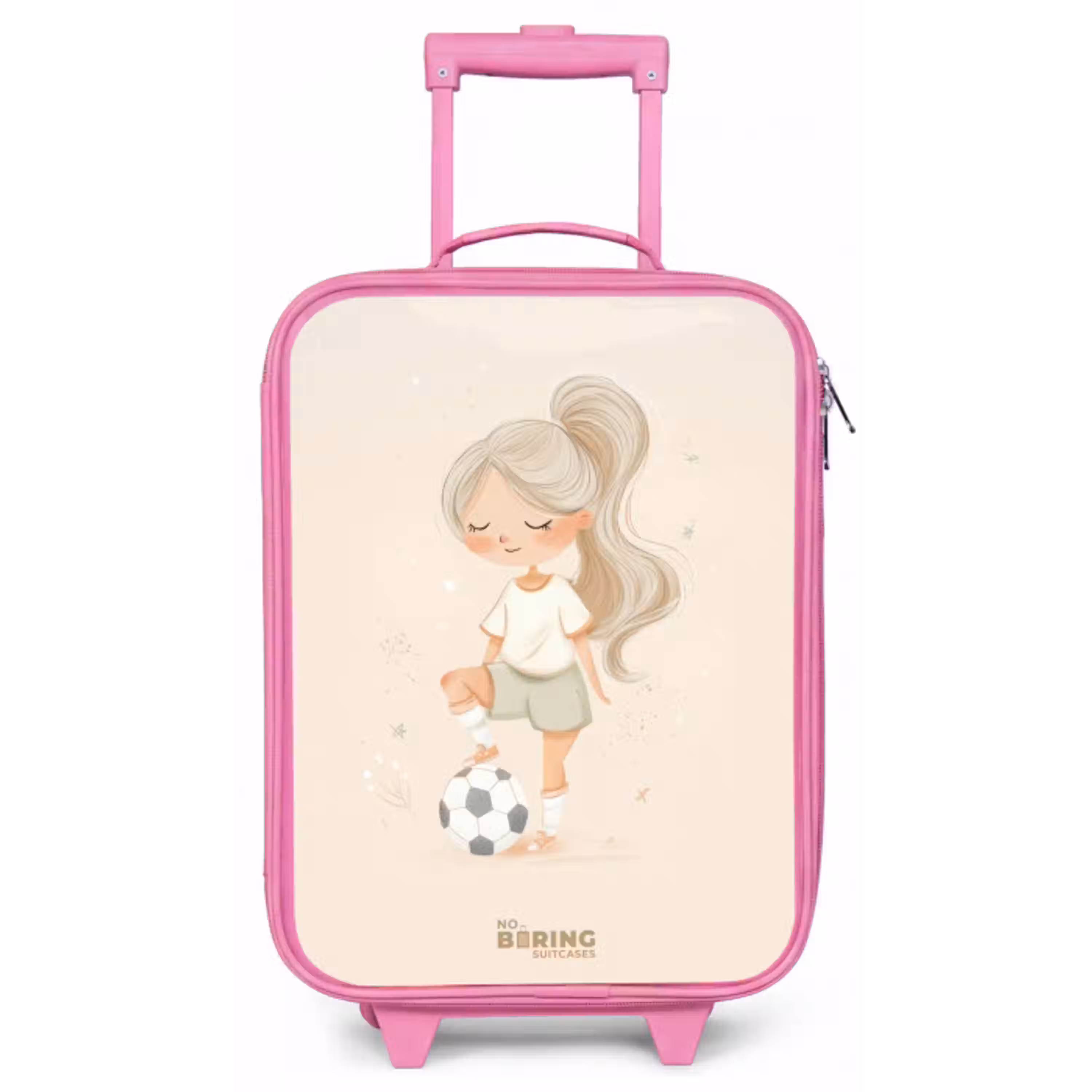 Meisje met een voetbal in beige kleuren Kinderkoffer - Roze klein -zz3dotto