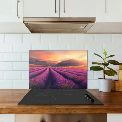 Lavendelveld - Zonsondergang - Paars keuken achterwand spatscherm klein -sfeer2