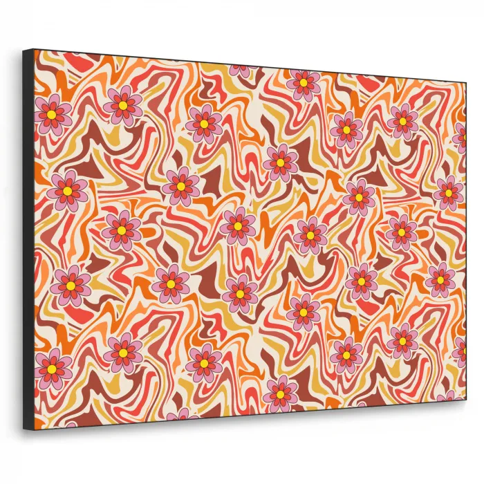 Retro - Bloemen - Patroon Textielframe zwart klein 947 -3d