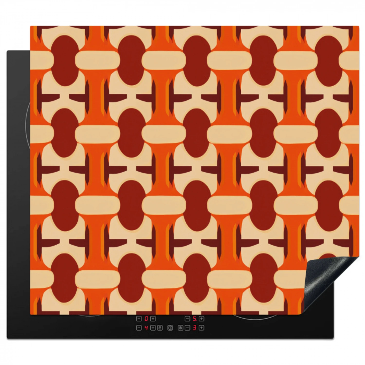 Geometrisch - Retro - Oranje Inductie beschermer vinyl 3mm middel 274 -3d