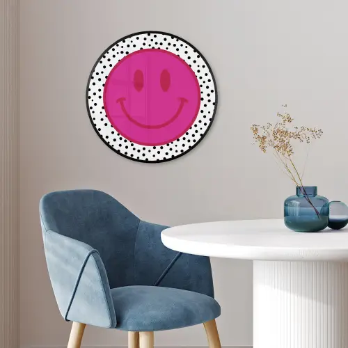 Smiley - Roze - Stippen Fotolijst rond zonder passe partout klein -sfeer2