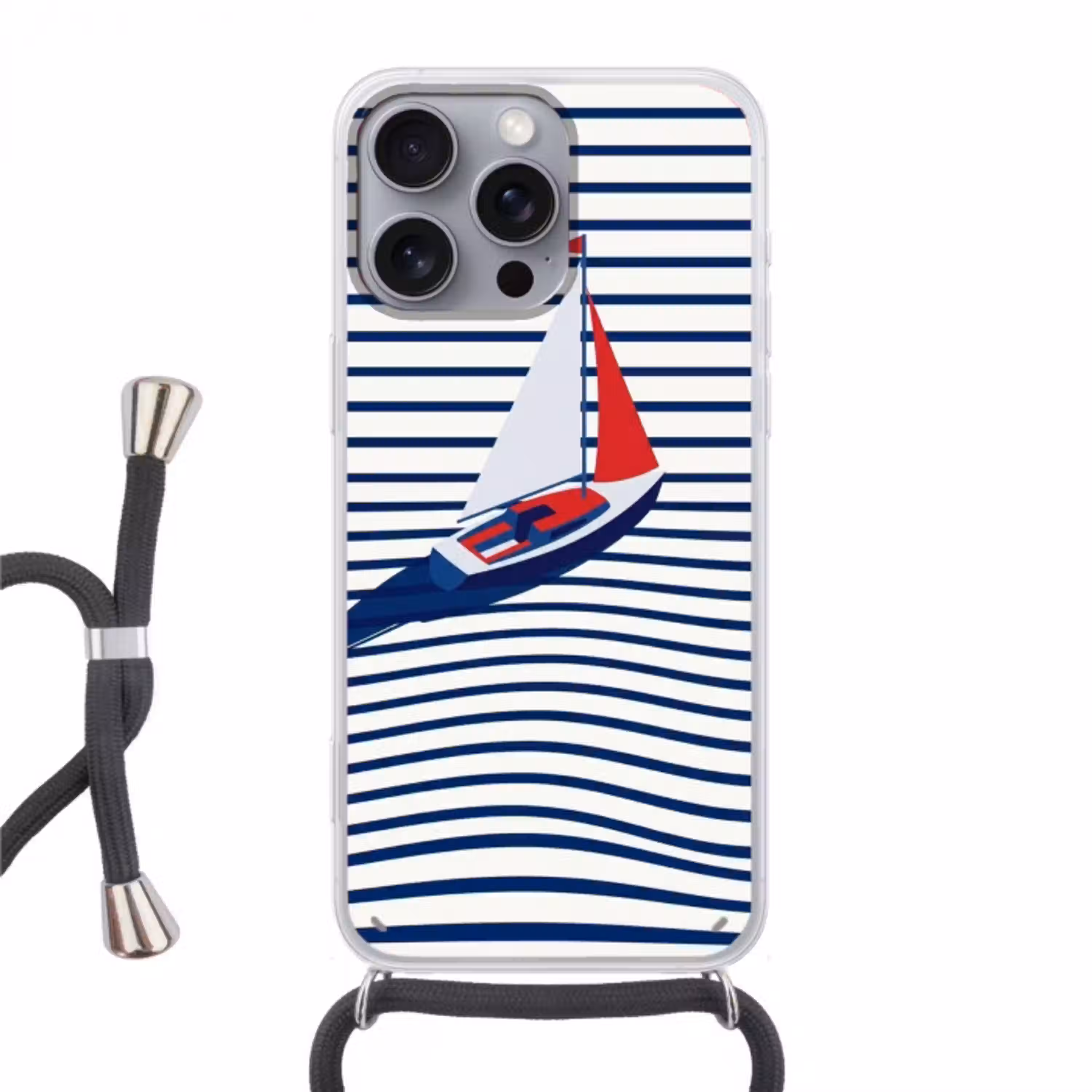 Boot - Water - Abstract - Blauw Hoesje iPhone 16 Pro Max met koord klein -3d