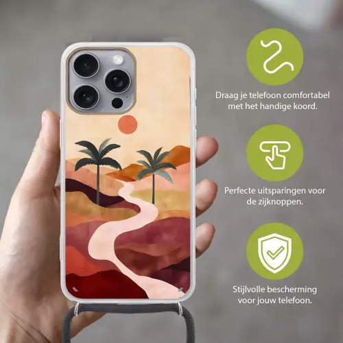 Heuvels - Palmbomen - Abstract Hoesje iPhone 16 Pro Max met koord klein -sfeer2_NL