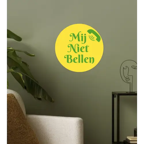 Mij niet bellen - Telefoon - Geel Wandcirkel behangsticker klein -sfeer2