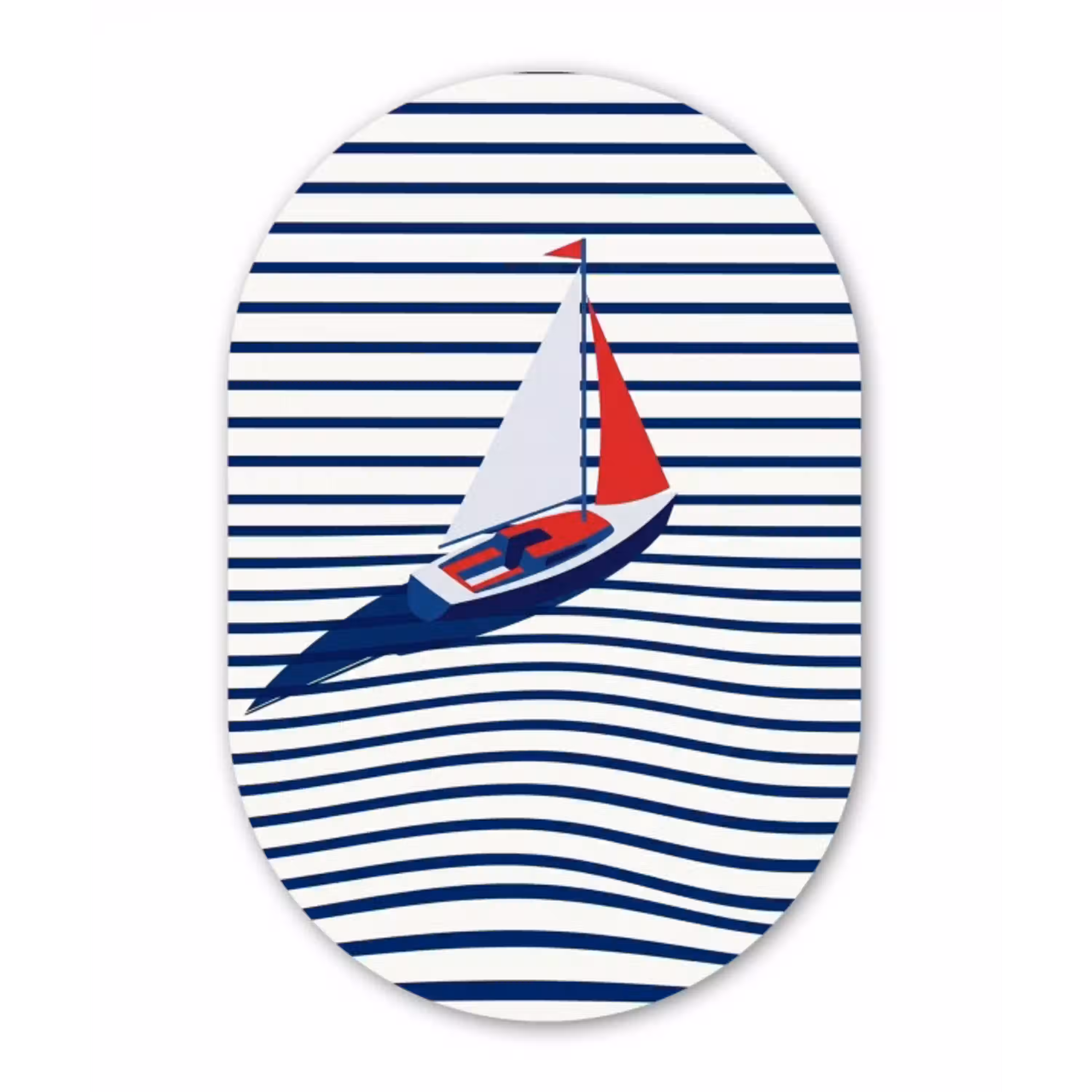 Boot - Water - Abstract - Blauw Wandcirkel Ovaal Aluminium middel -3d