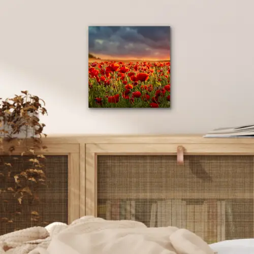 Zonsondergang - Klaprozen - Rood - Bloemen - Veld - Natuur aluminium wit klein -sfeer3