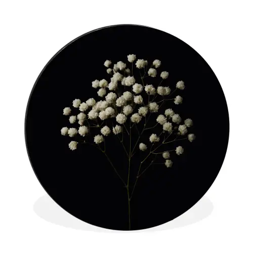 Gipskruid - Bloemetjes - Wit - Minimalistisch Wandcirkel aluminium klein -3d
