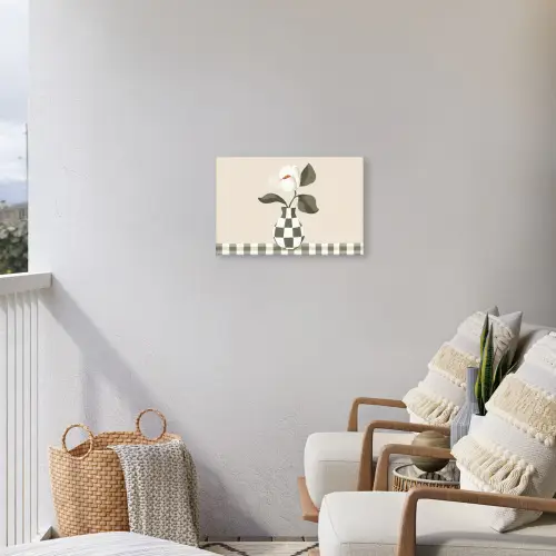 Vaas - Geruit - Groen - Bloem Tuinposter op houten frame 2 cm dik klein -sfeer1