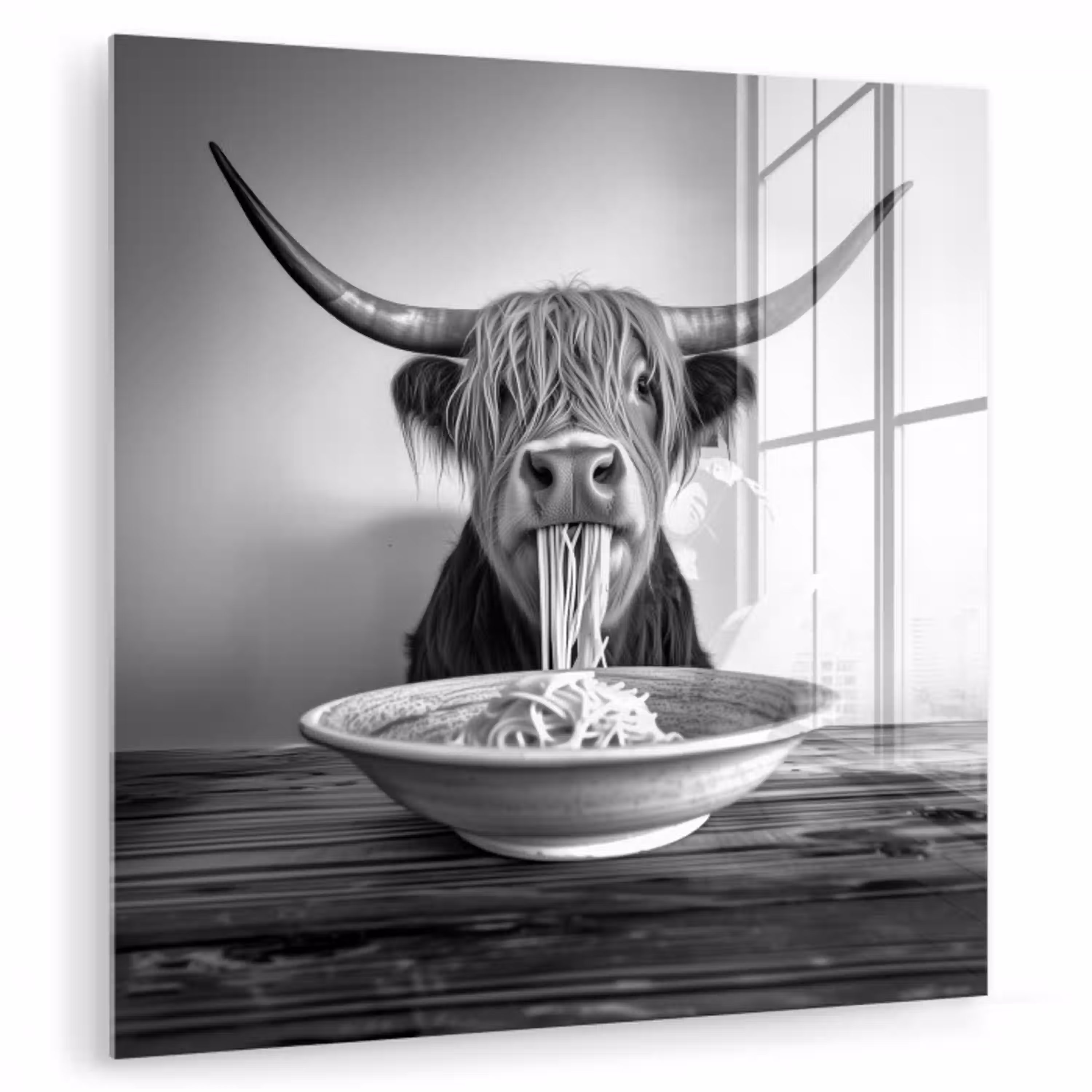 Schotse Hooglander - Spaghetti - Dieren - Zwart wit plexiglas 5mm klein -zzzproduct_nieuw