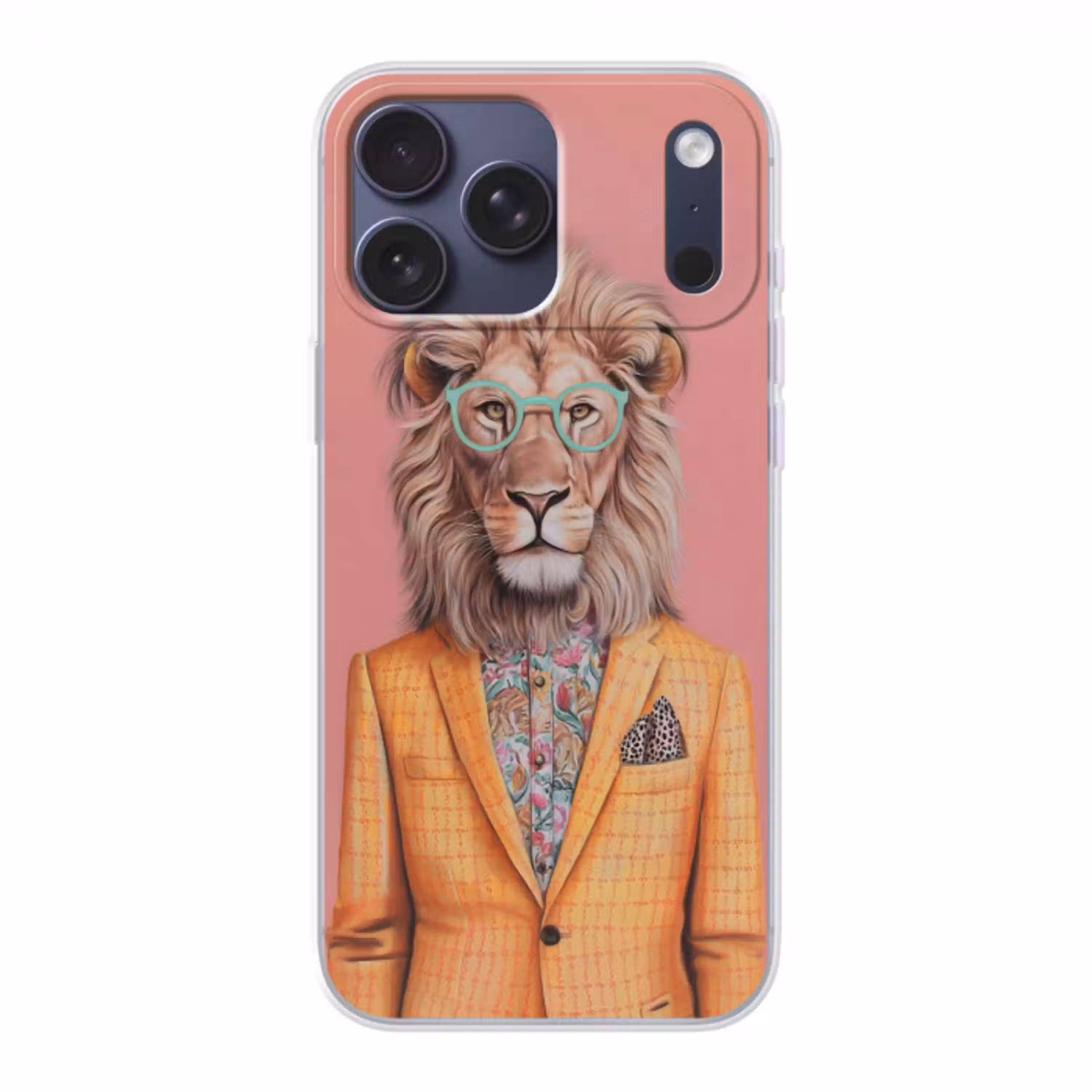 Leeuw - Pak - Geruit - Bril Telefoonhoesje iPhone 17 Pro Max klein -3d