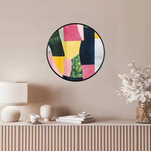 Abstract - Roze - Lappen - Vormen - Geel Fotolijst rond zonder passe partout klein -sfeer3