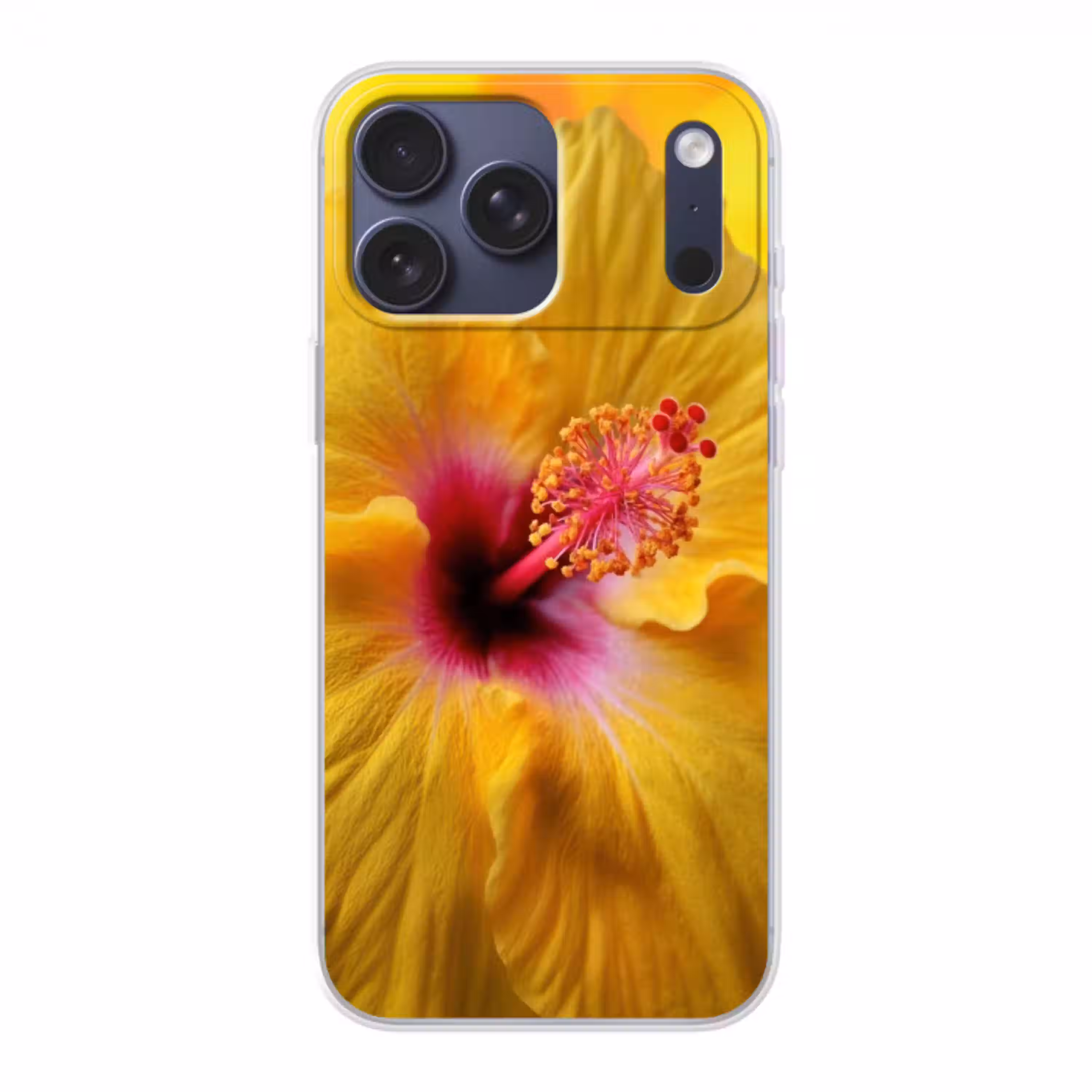 Geel - Hibiscus - Tropisch Telefoonhoesje iPhone 17 Pro Max klein -3d