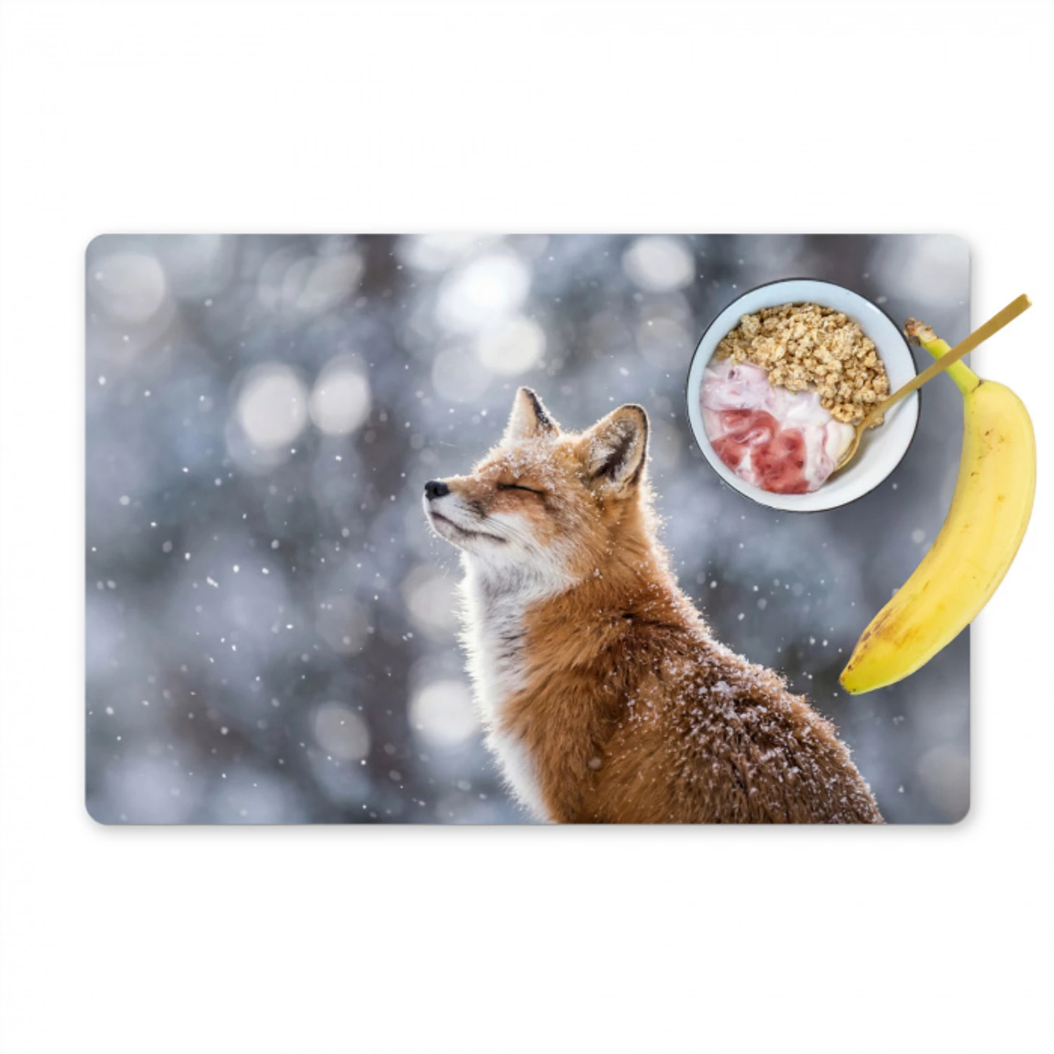 Vos - Sneeuwval - Portret - Winter - Sfeervol Placemat vinyl groot -zzzproduct_Kitchenyeah-website