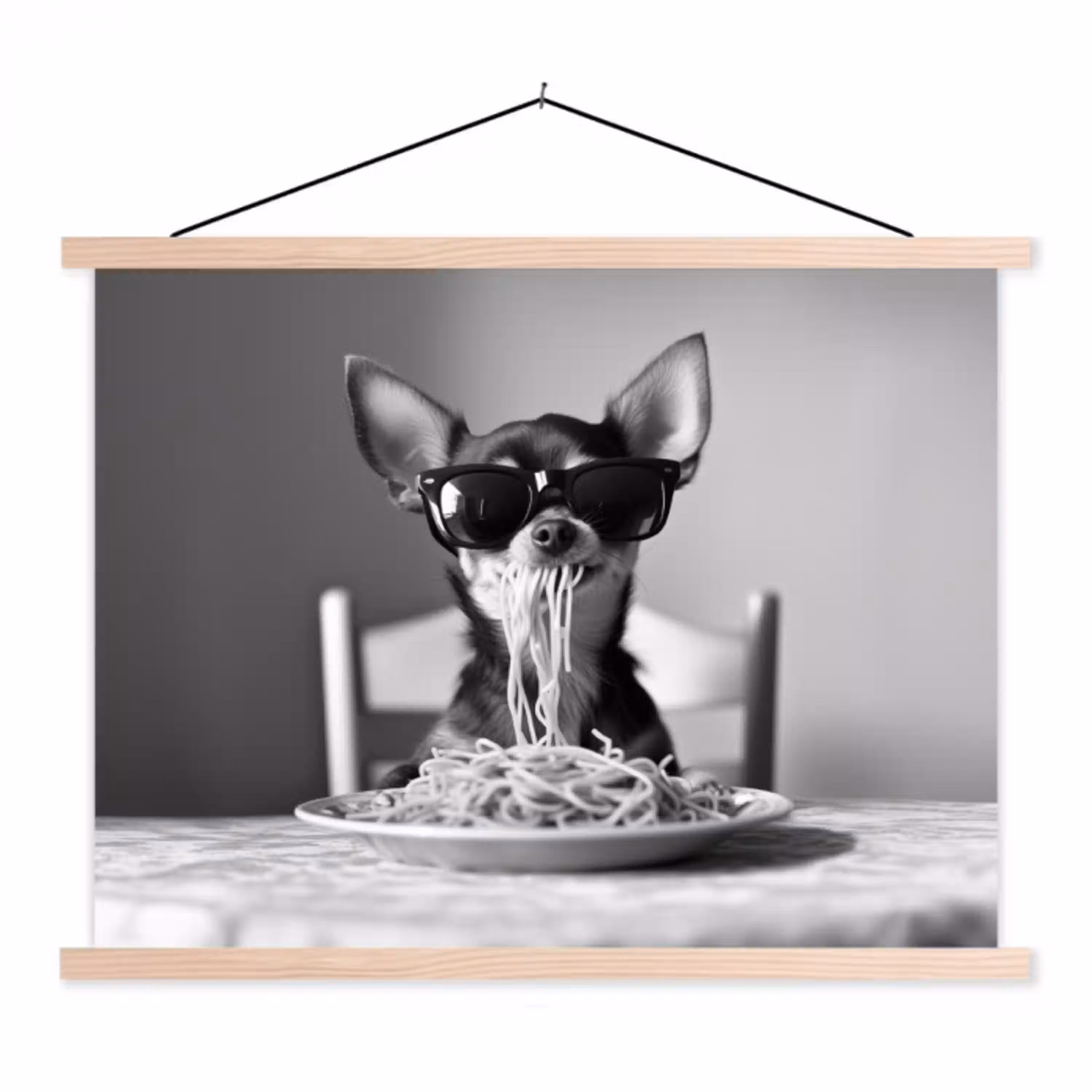 Chihuahua - Hond - Zonnebril - Humoristisch - Zwart - Wit - Spaghetti textielposter latten blank klein -3d