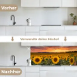 Zonnebloemen - Heuvellandschap - Geel keuken achterwand 2 middel -voor-na_DE