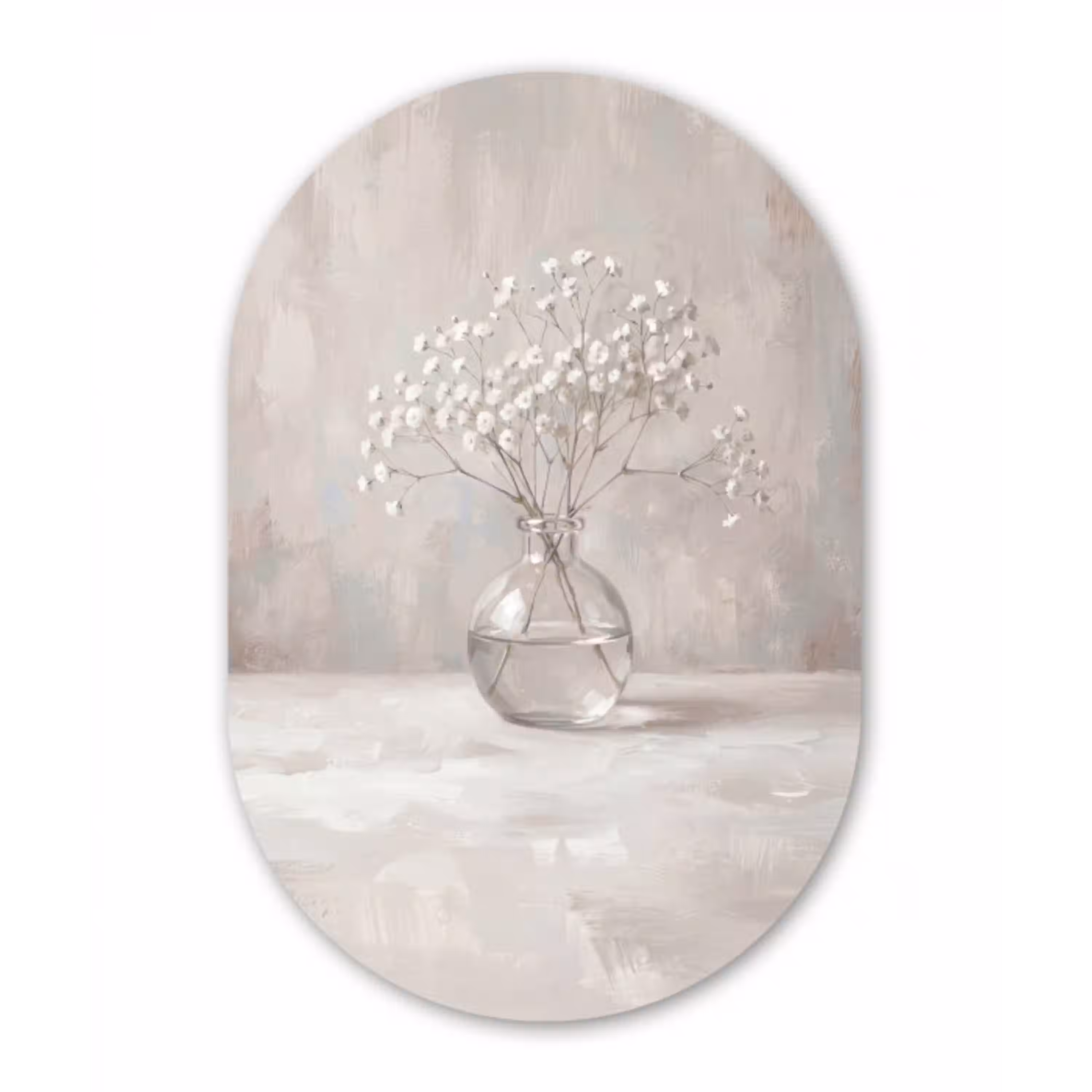 Gipskruid - Vaas - Wit Wandcirkel Ovaal Aluminium middel -3d