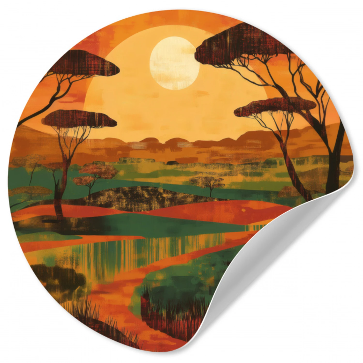Landschap - Afrikaans - Zon Wandcirkel behangsticker klein -3d
