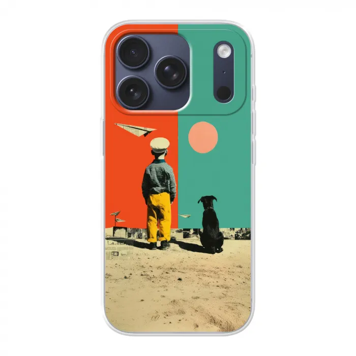 Retro - Jongen - Hond - Rood - Groen Telefoonhoesje iPhone 17 Pro klein -3d