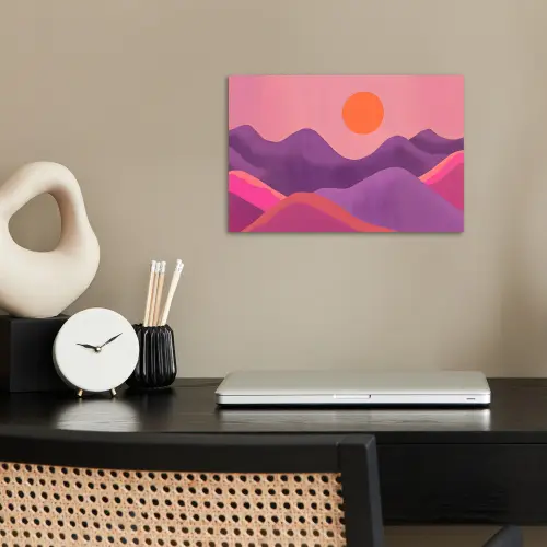 Zon - Heuvels - Paars - Abstract poster papier klein -sfeer1