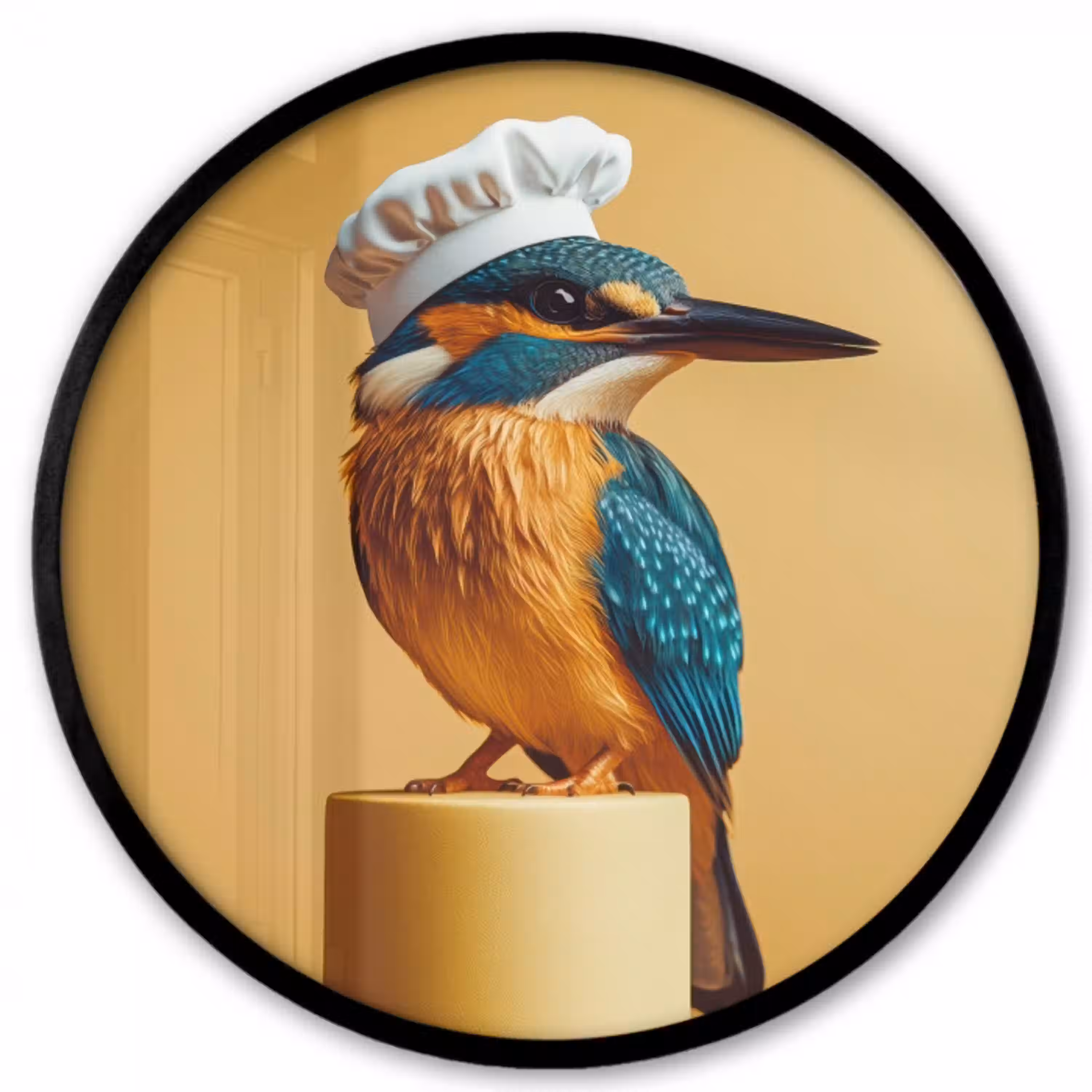 Ijsvogel - Pilaar - Koksmuts - Vogel Fotolijst rond zonder passe partout klein -3d