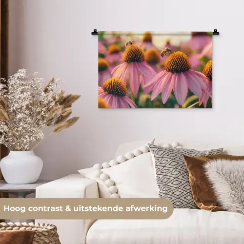 Bloemen - Paars - Bijen Wandkleed katoen klein -sfeer1