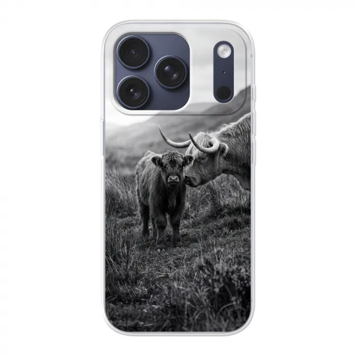 Schotse hooglander - Kalf - Zwart - Wit Telefoonhoesje iPhone 17 Pro klein -3d